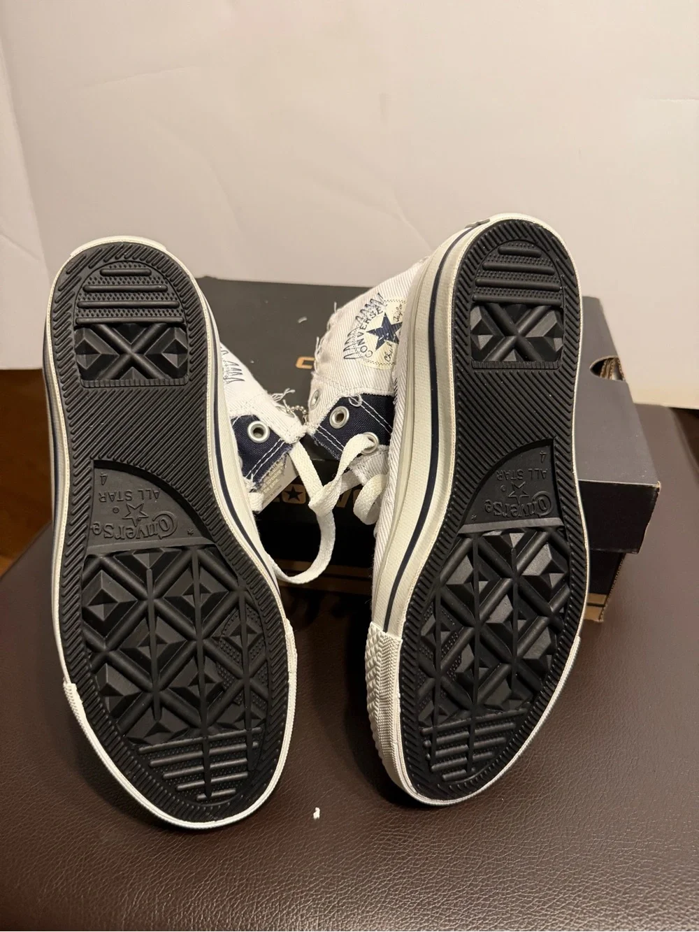 Converse High Top Sneakers in White and Navy with Leather Patch